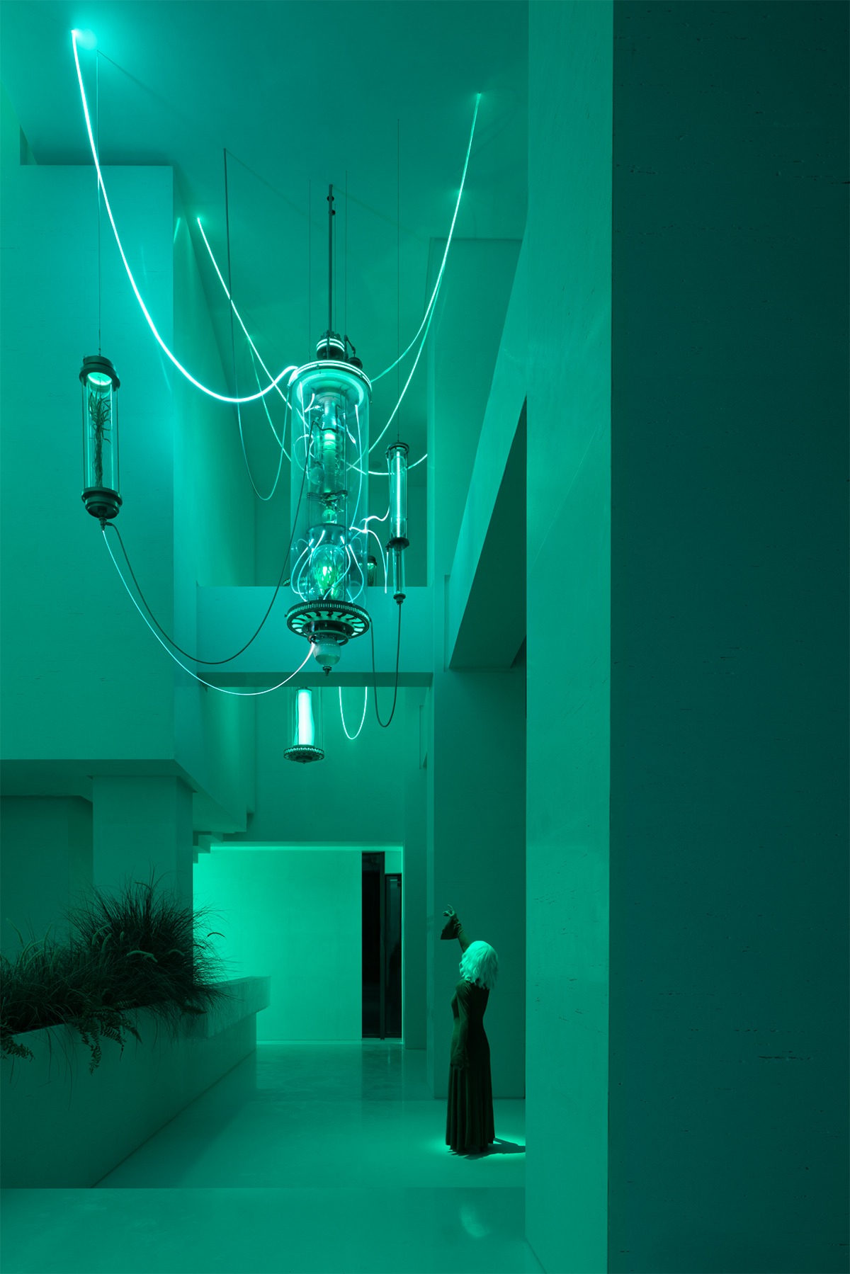 It moves slowly and dynamically, in rhythm with light, like the circulation and breath of living things. We hope this installation invites people to slow down amid the fast pace of city life, to follow its shifting rhythm almost like a meditation.
